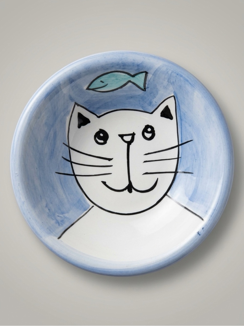 CAT LOVER Blue Cat Ceramic Hand Painted 6โ Pet Bowl, Whimsical Abstract Cottage